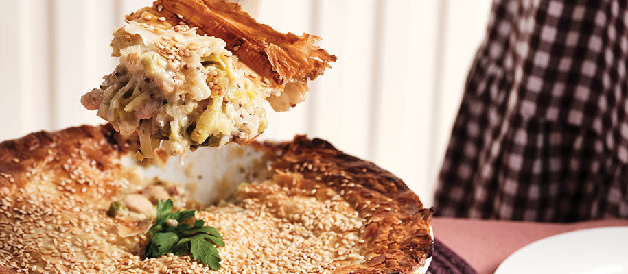 Wholesome leek and chicken pie