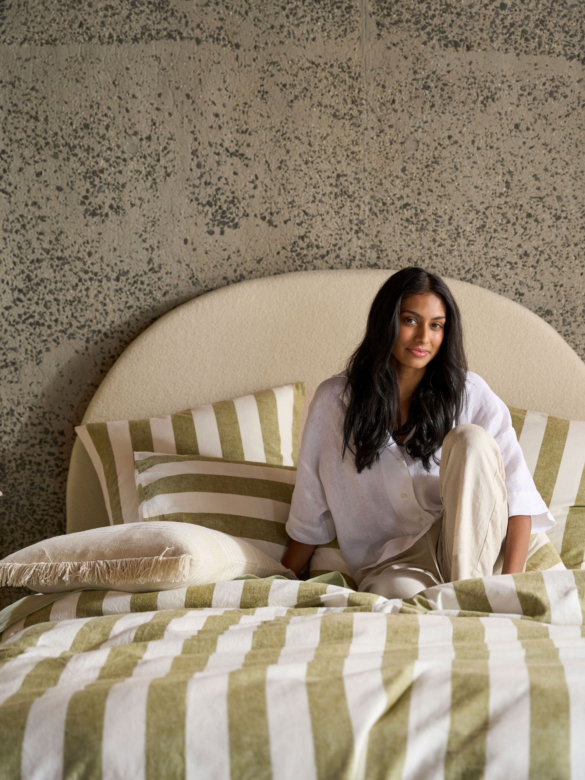 Vintage Stripe Pesto Quilt Cover Set