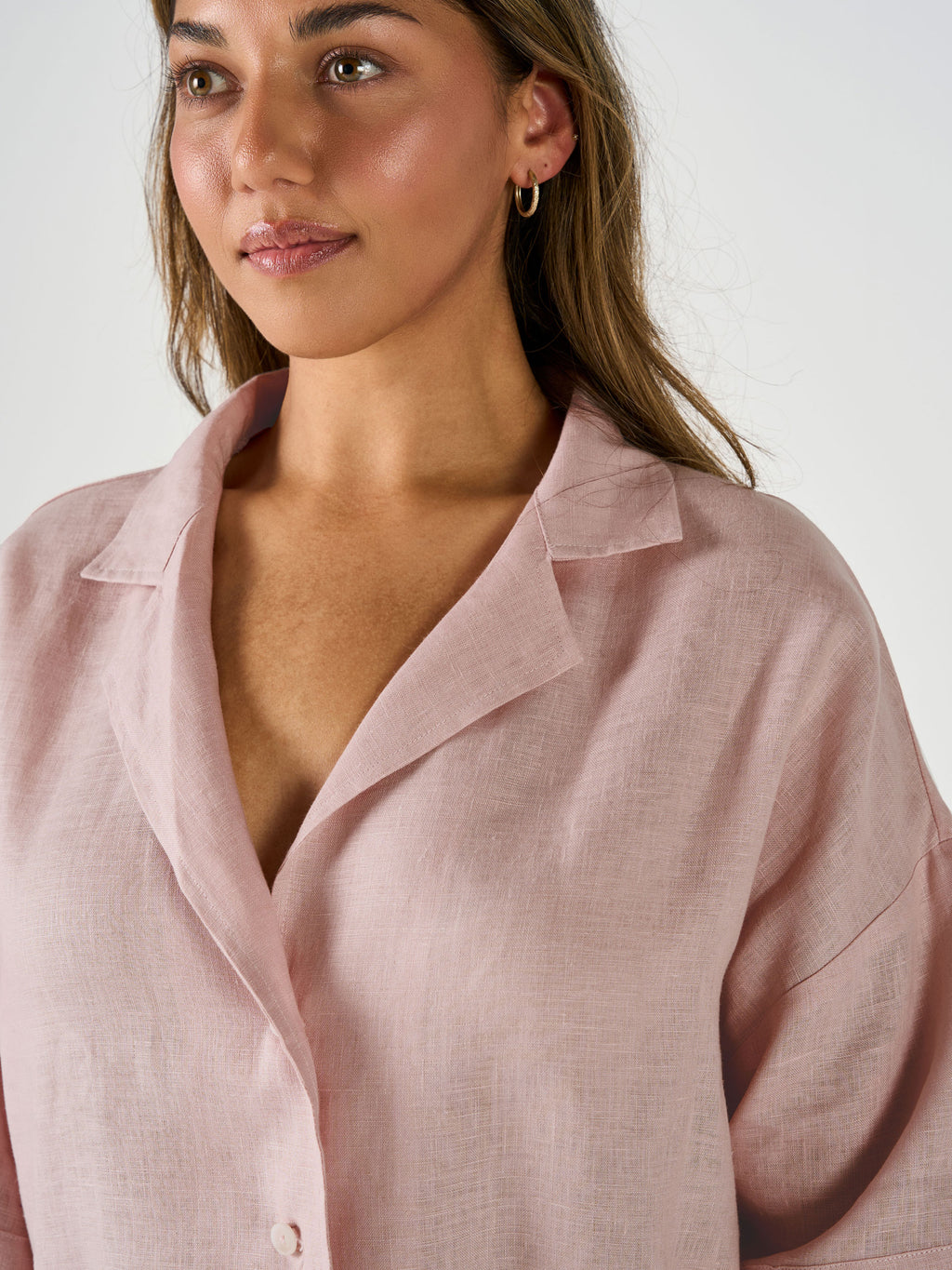 Nimes Rose Linen Wide-Sleeved Shirt