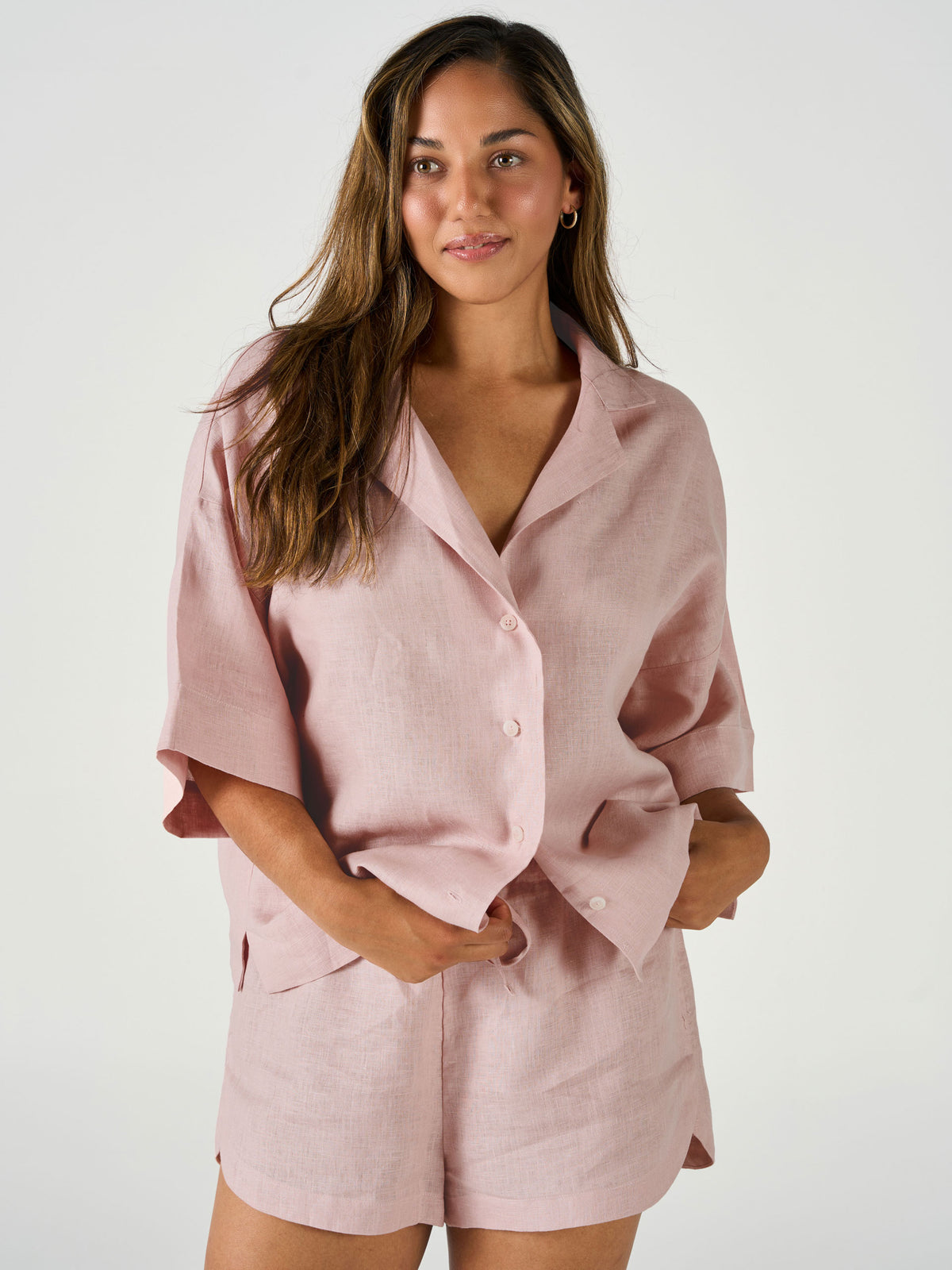 Nimes Rose Linen Wide-Sleeved Shirt