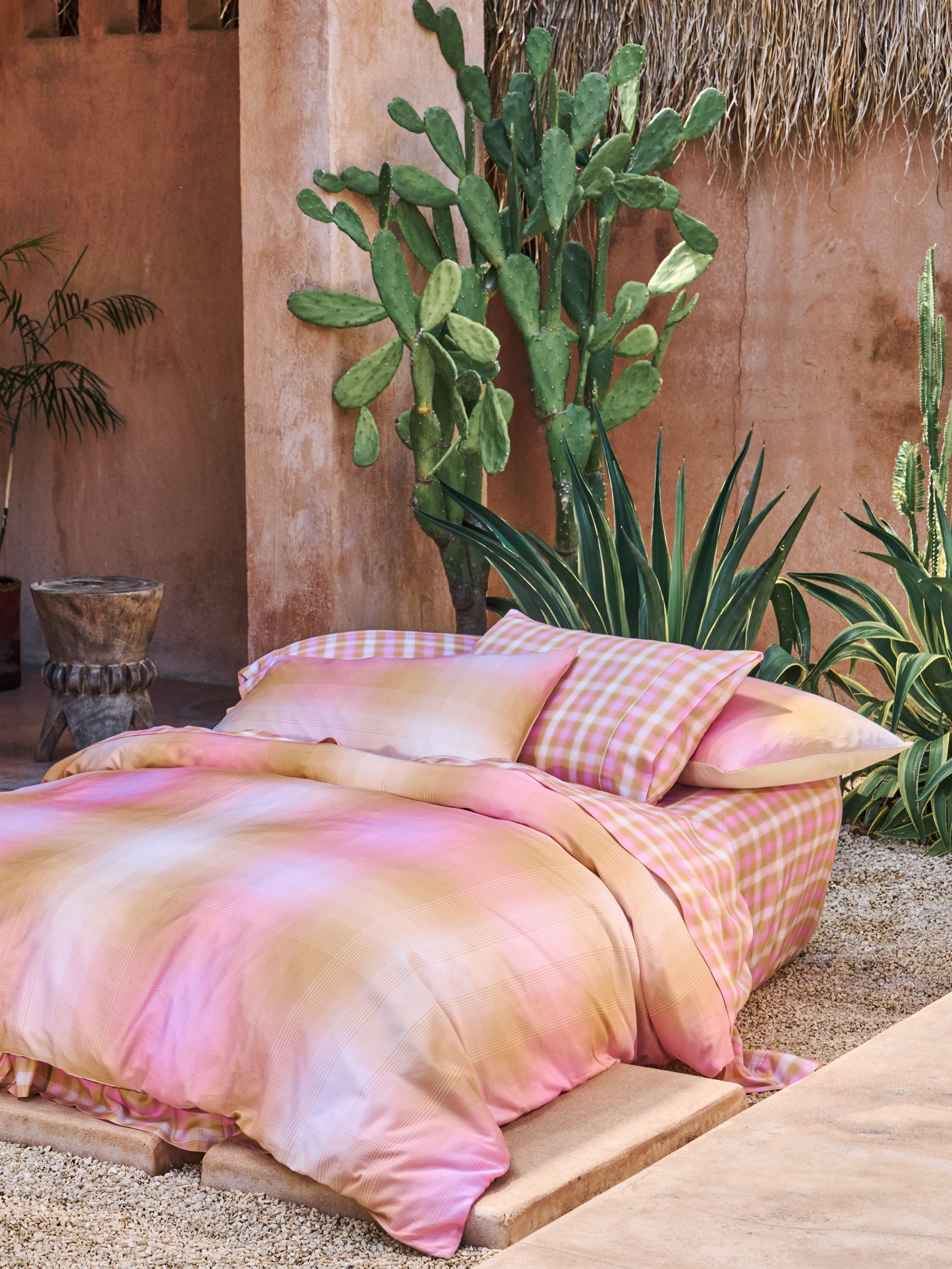 Sunrise Check Bubblegum Quilt Cover Set