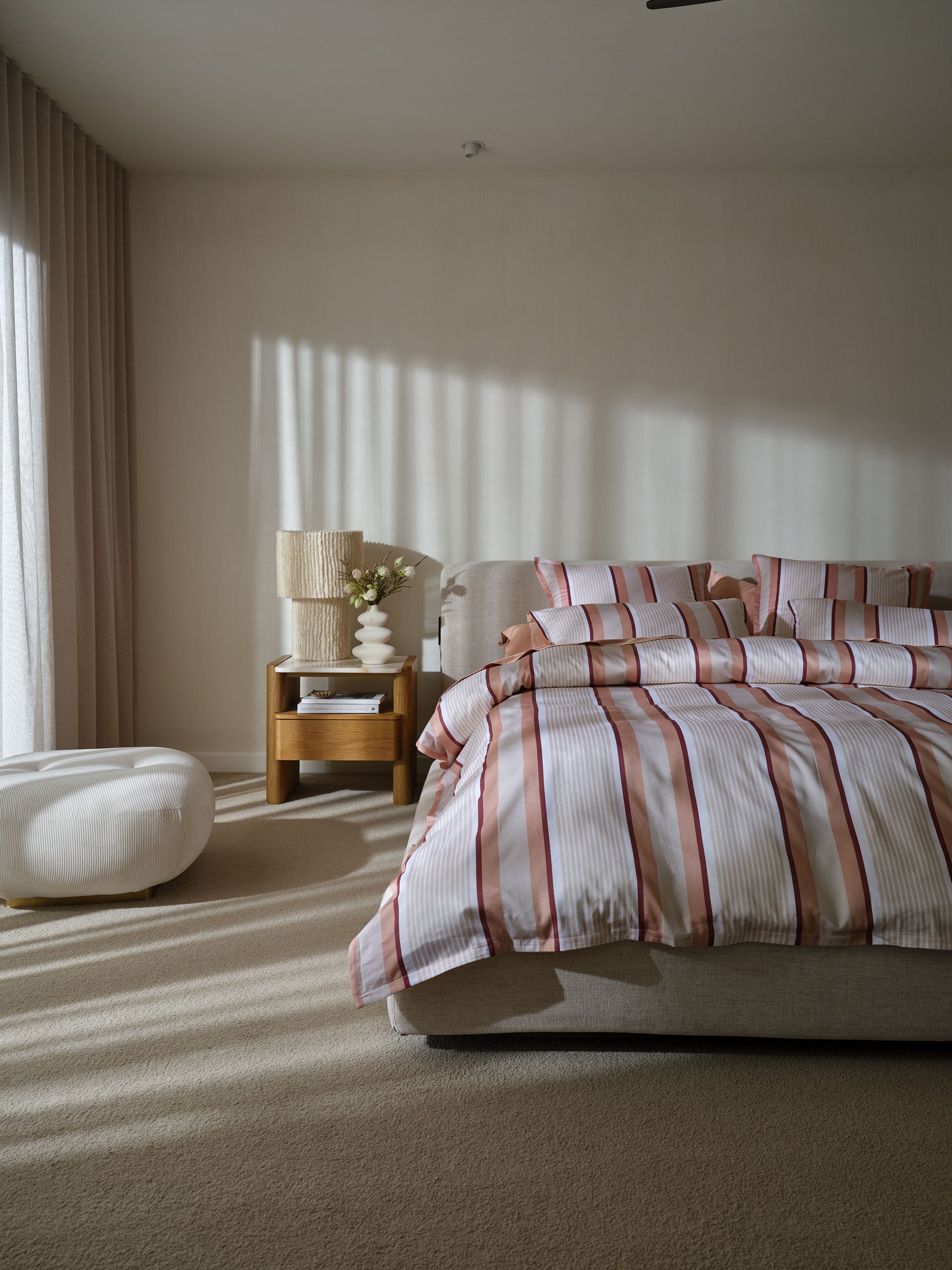 Nara Stripe Clay Quilt Cover Set