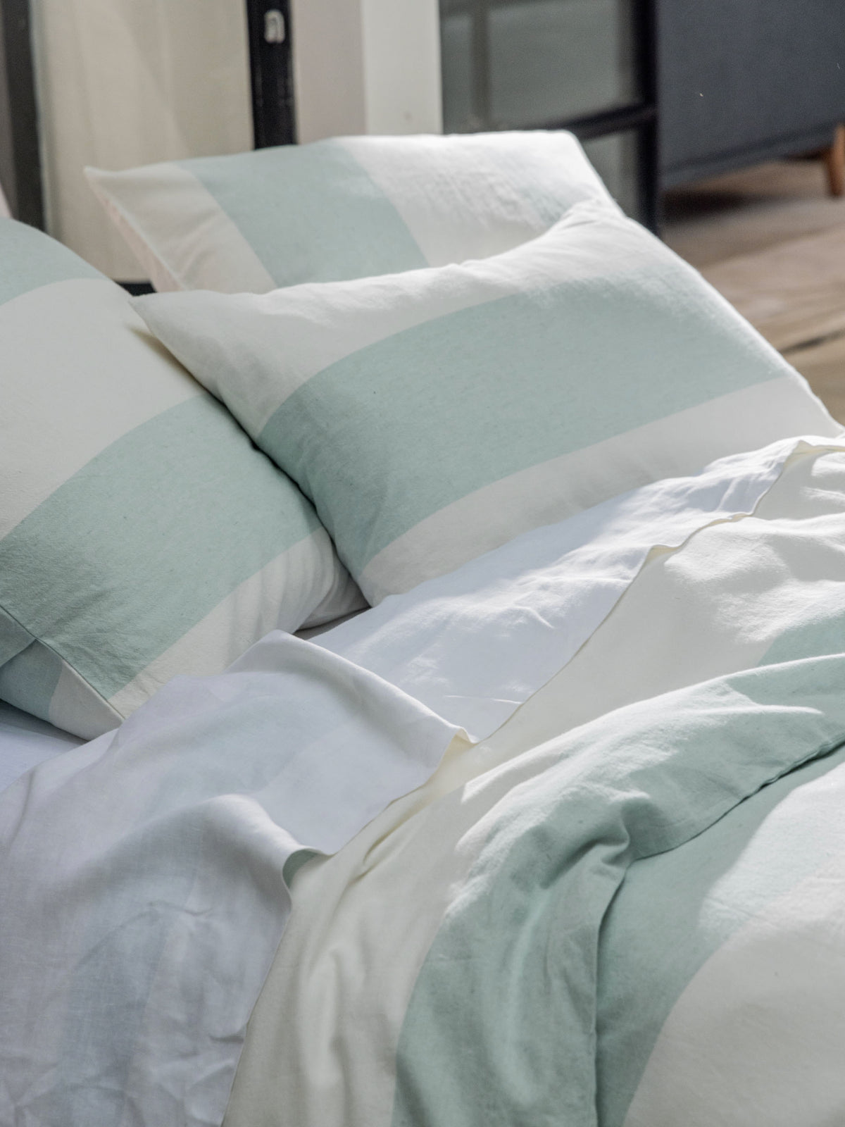 Vintage Wide Stripe Duck Egg European Pillowcase