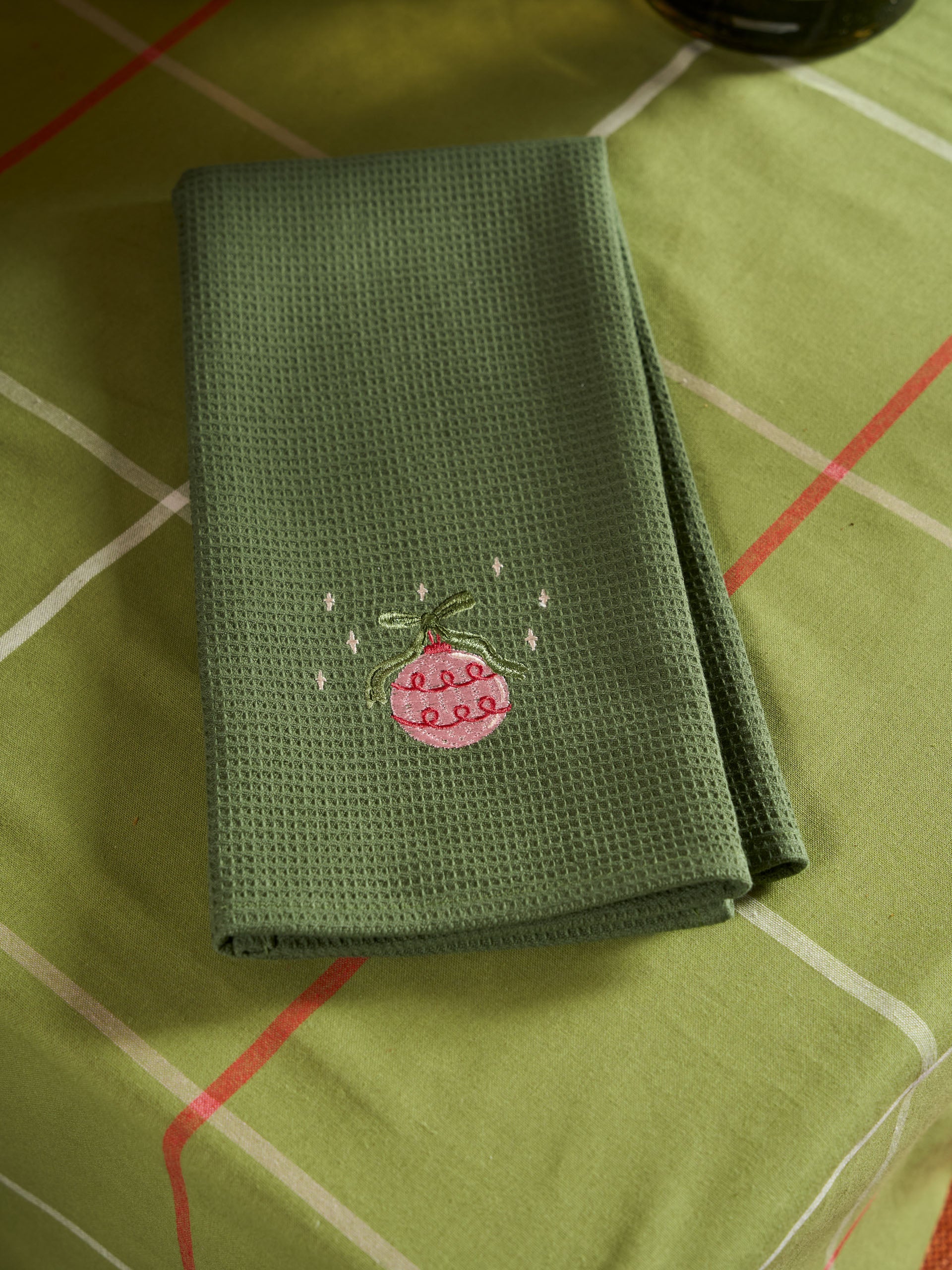 Bauble Embroidered Tea Towel
