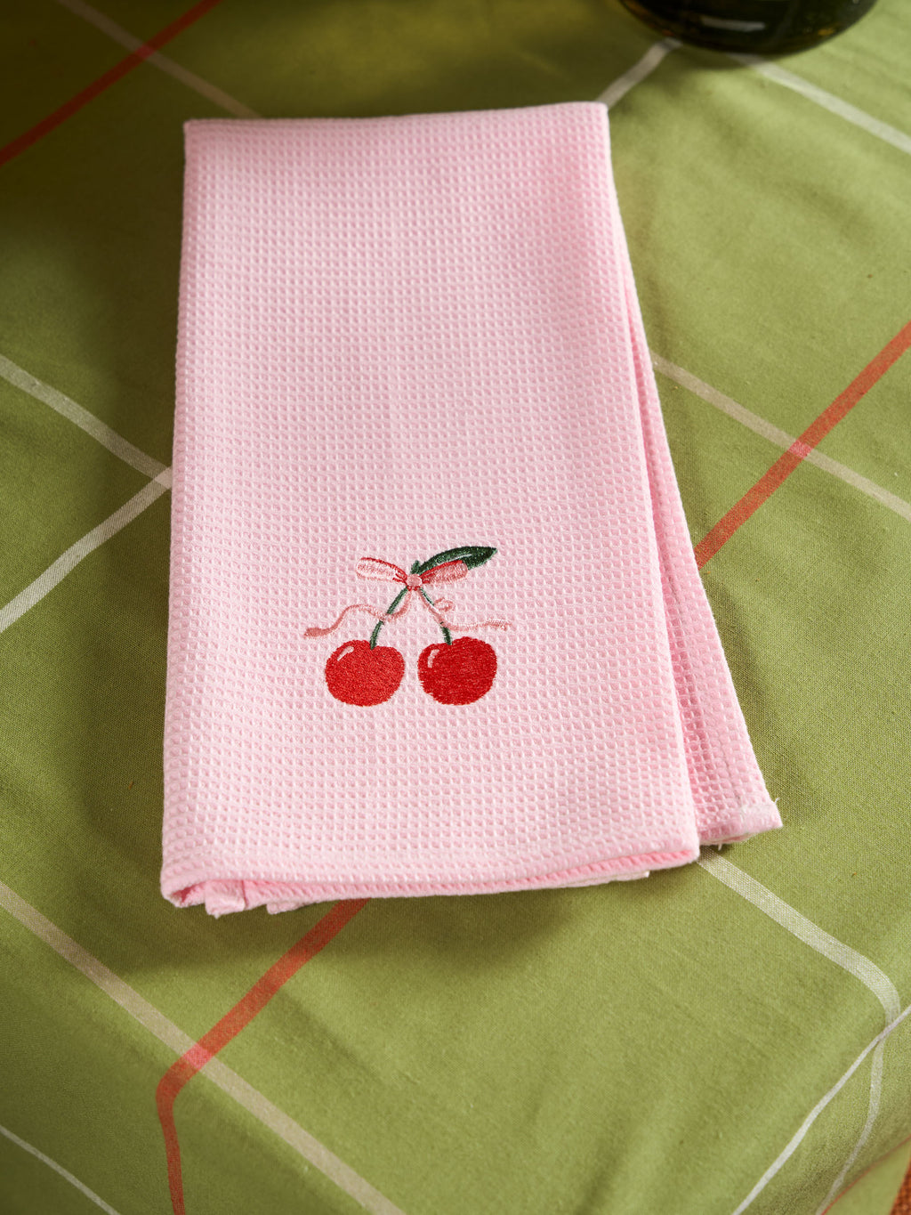 Cherry Embroidered Tea Towel