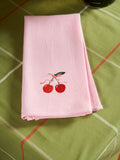 Cherry Embroidered Tea Towel