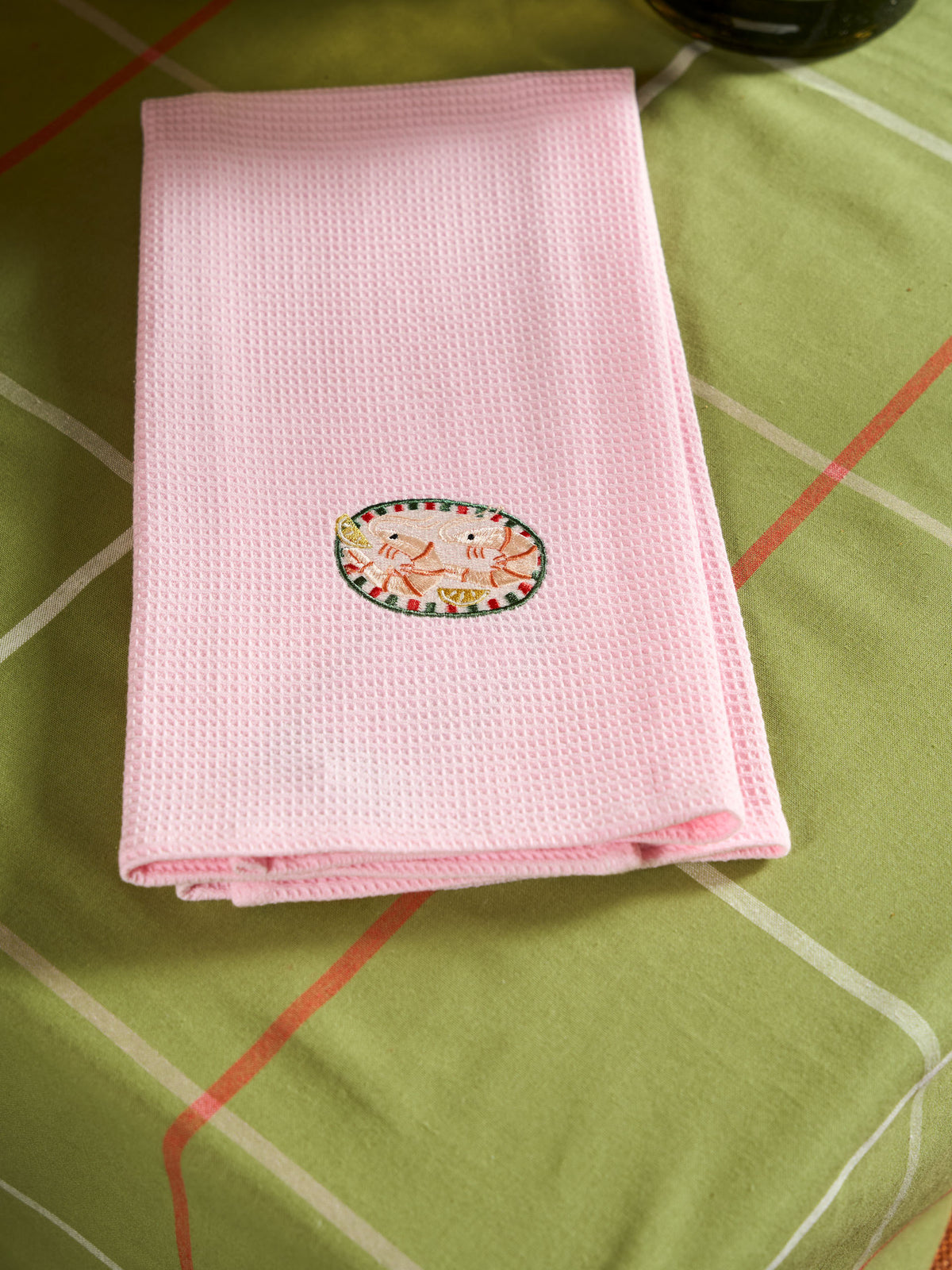 Prawns Embroidered Tea Towel