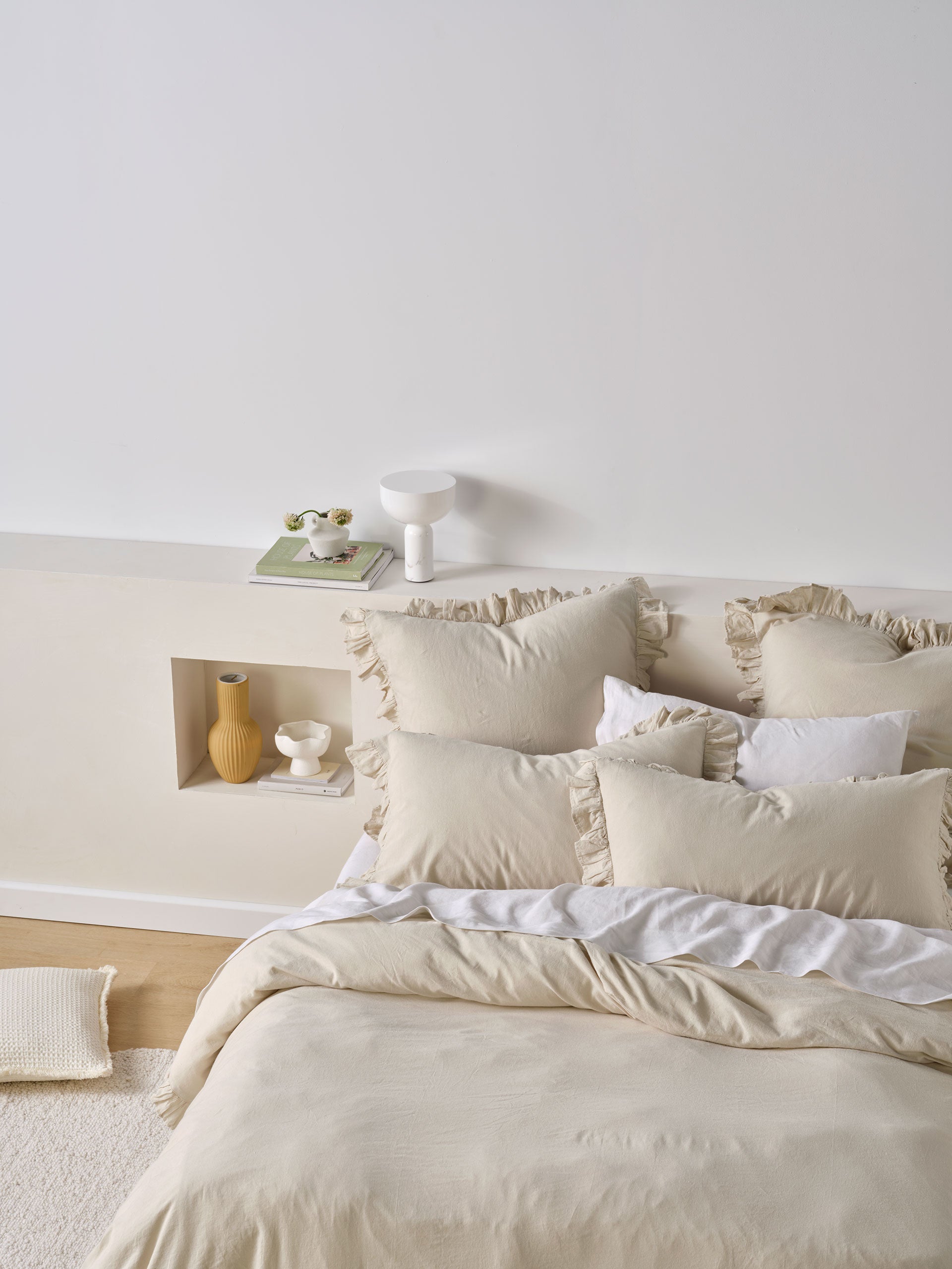 Vintage Ruffle Natural Quilt Cover Set