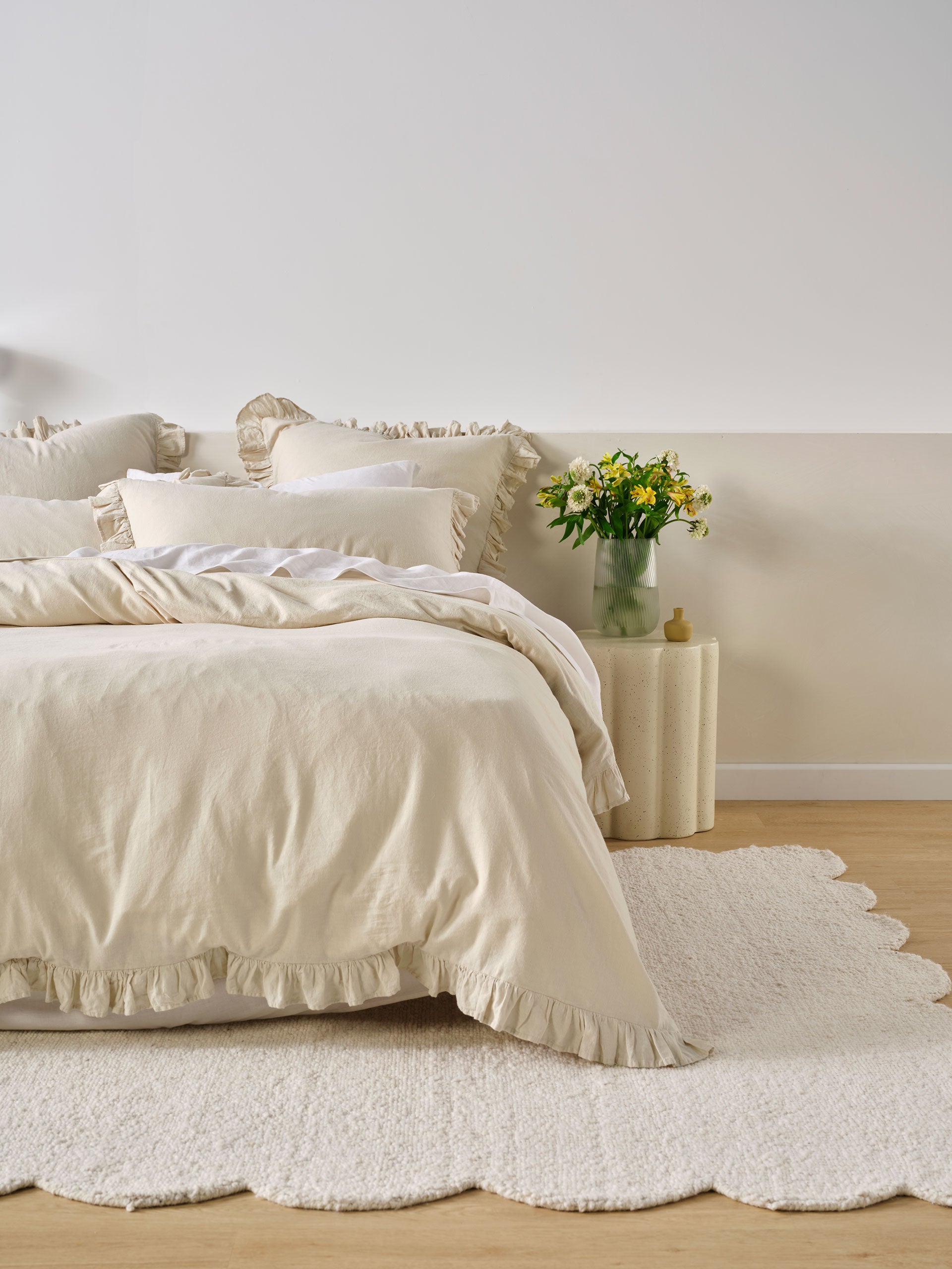 Vintage Ruffle Natural Quilt Cover Set
