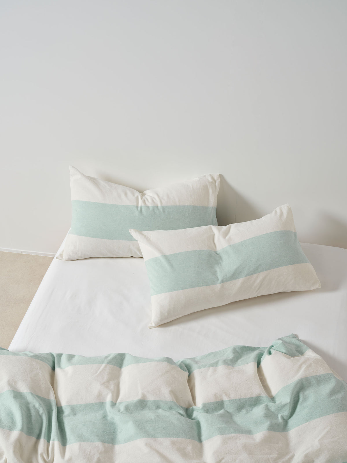 Vintage Wide Stripe Duck Egg Quilt Cover Set
