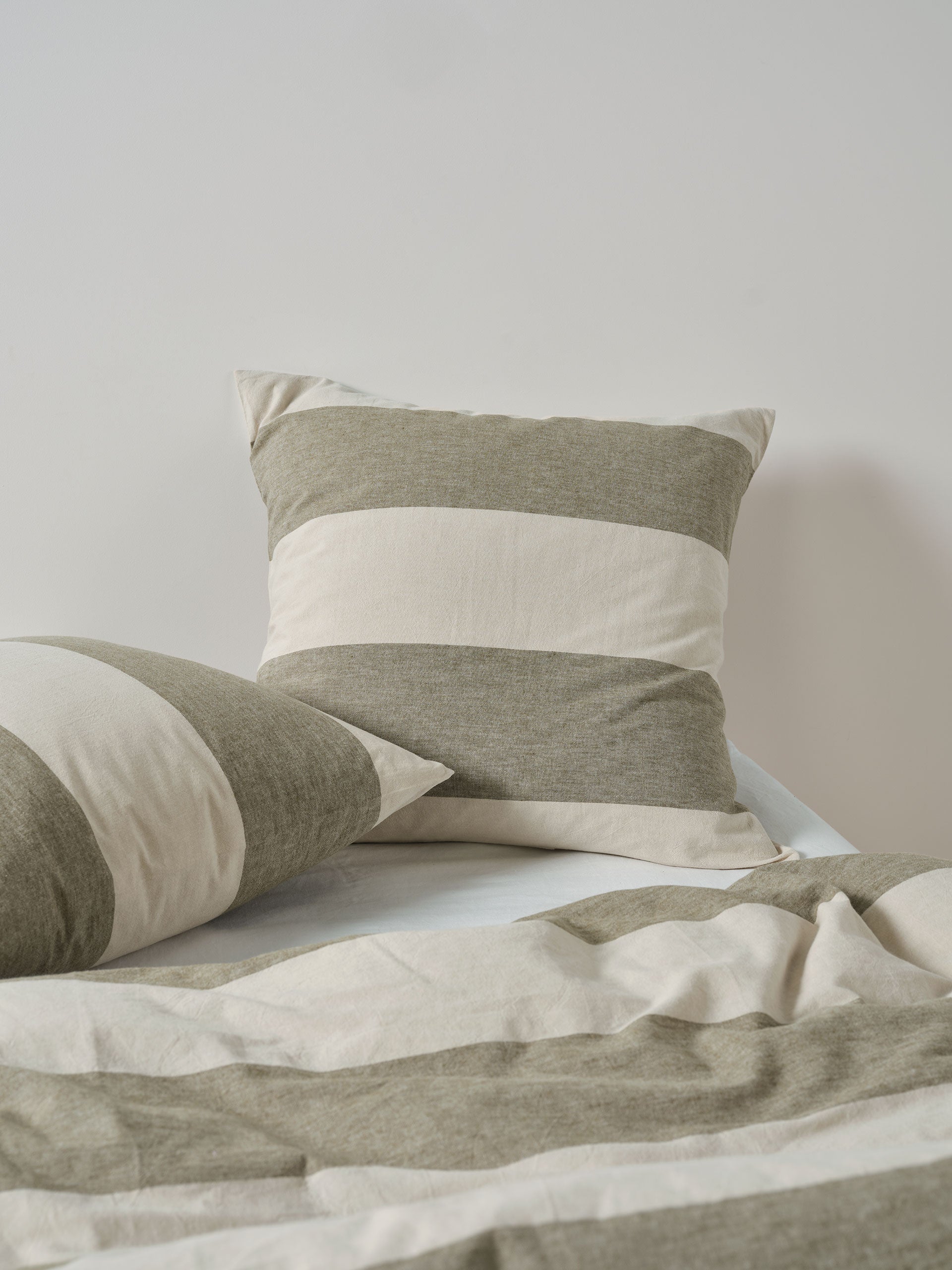 Vintage Wide Stripe Olive European Pillowcase