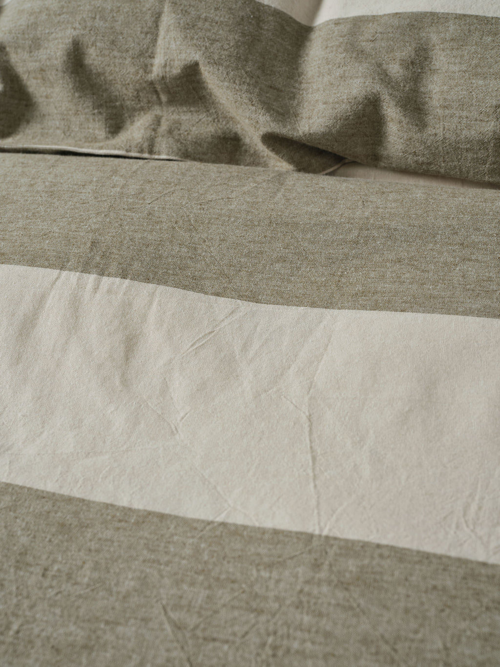 Vintage Wide Stripe Olive Quilt Cover Set