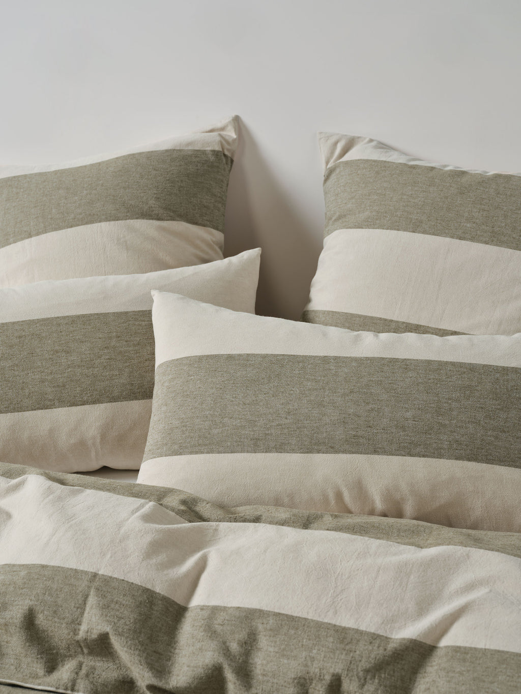 Vintage Wide Stripe Olive Quilt Cover Set