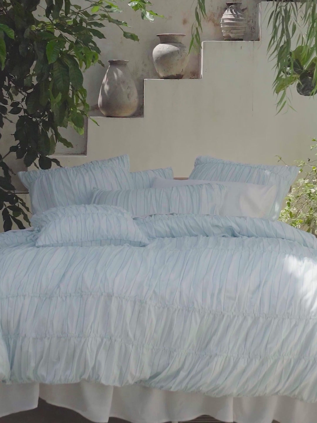 Layla Stripe Blue Quilt Cover Set