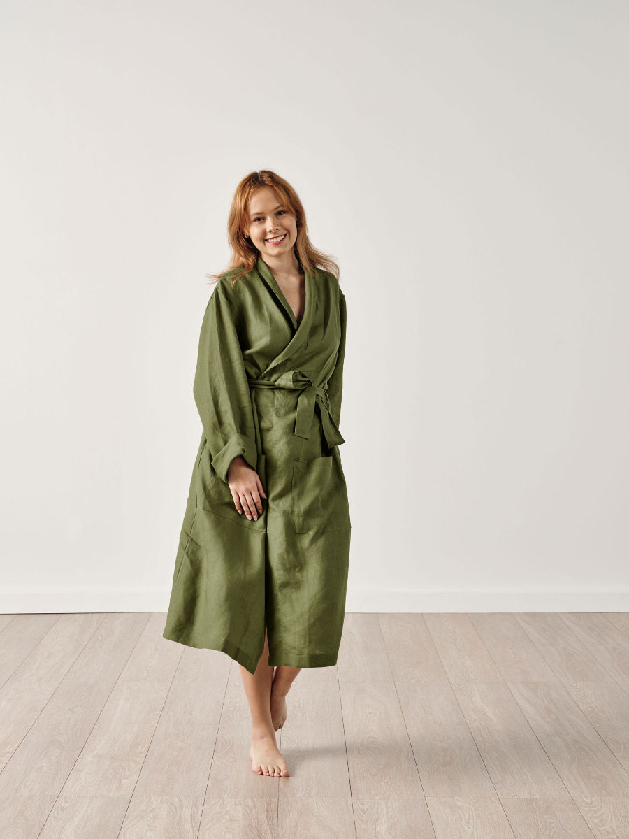 Flint Grey Layla 100% Linen Robe | Secret Linen Store