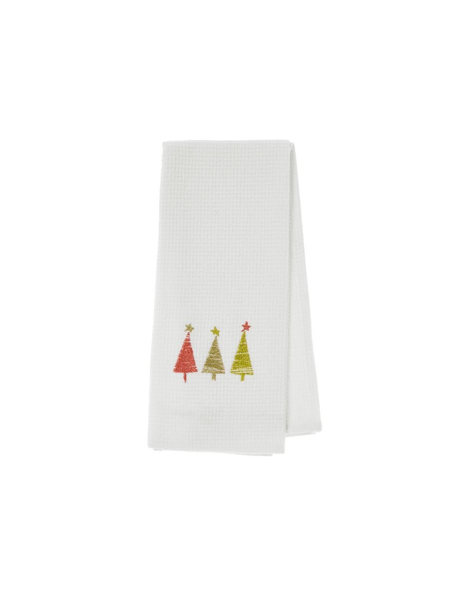 Metallic Trees Embroidered Tea Towel