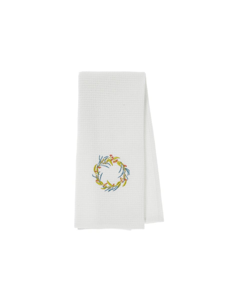 Metallic Wreath Embroidered Tea Towel
