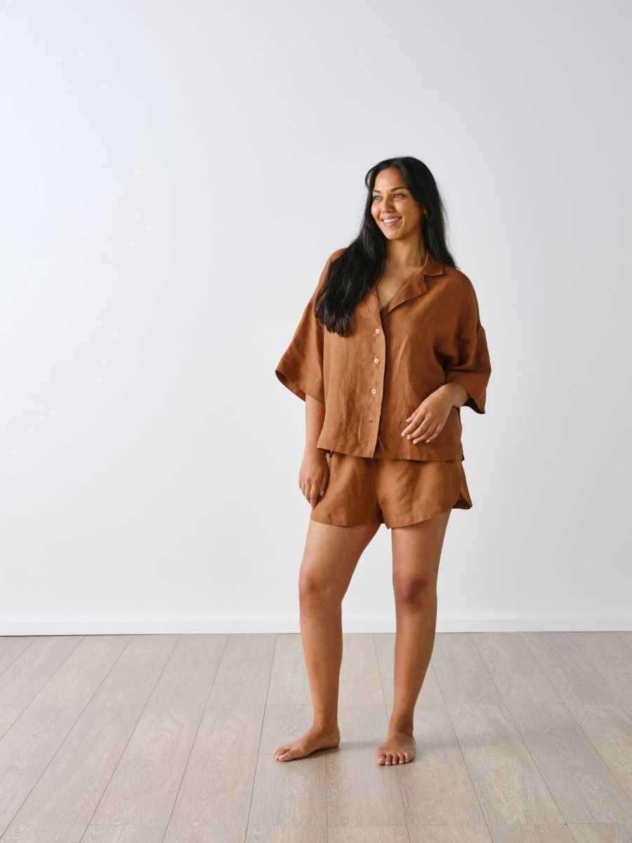 Nimes Cinnamon Linen Wide-Sleeved Shirt