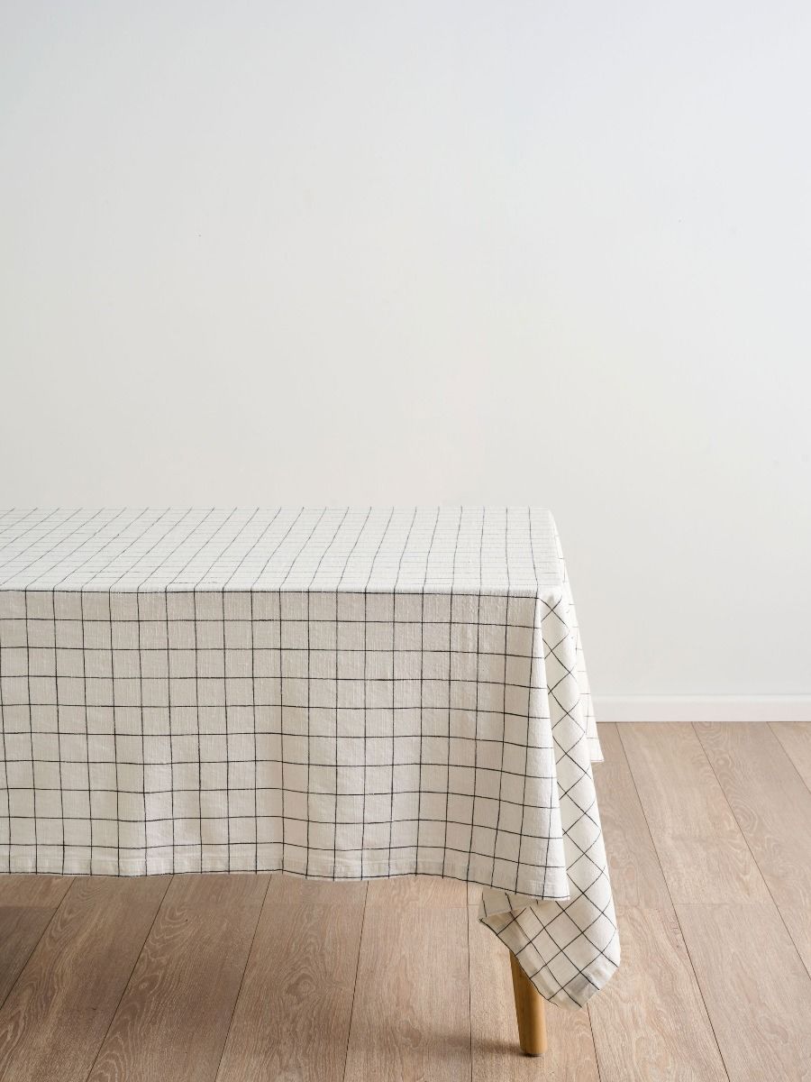 Oxford Grid Cream Tablecloth