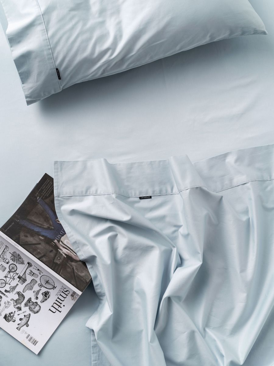 300TC Mid-Blue Cotton Percale Sheet Set