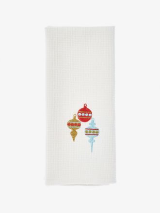 Hanging Baubles Embroidered Tea Towel