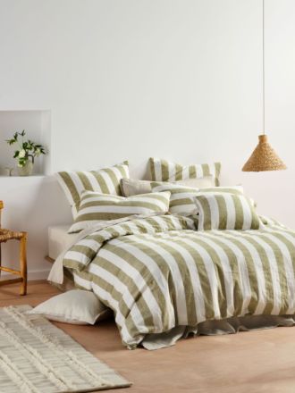 Vintage Stripe Pesto Quilt Cover Set
