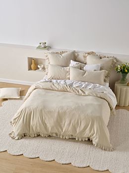 Vintage Ruffle Natural Quilt Cover Set