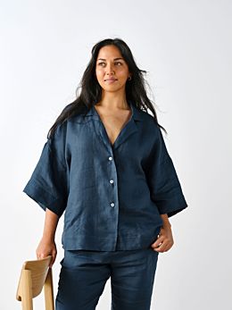 Nimes Navy Wide-Sleeved Shirt