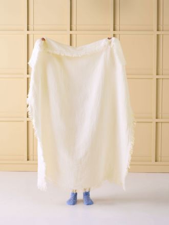 Linden White Linen Throw