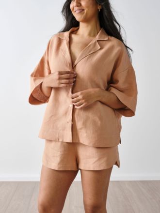 Nimes Clay Linen Wide-Sleeved Shirt