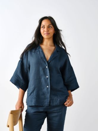 Nimes Navy Linen Wide-Sleeved Shirt