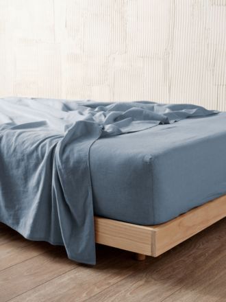 Nimes Nightfall Blue Linen Fitted Sheet 50cm