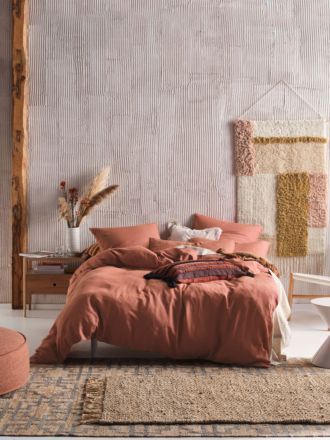 Nimes Rust Linen Quilt Cover Set