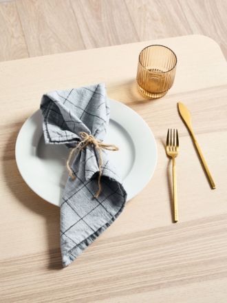 Oxford Grid Light Blue 4-Piece Napkin Set