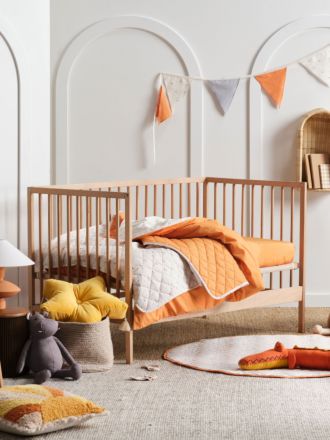 Smiles All Round Sugar-Apricot Cot Coverlet