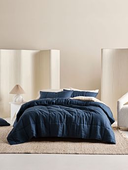 Nimes Navy Linen Coverlet