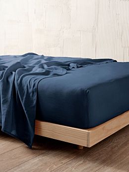 Nimes Navy Linen Fitted Sheet 50cm