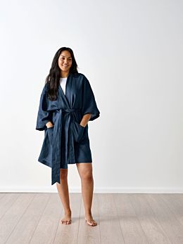 Nimes Navy Linen Short Robe