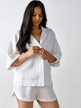 Nimes White Linen Wide-Sleeved Shirt