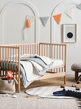 Smiles All Round Sugar-Smoke Cot Coverlet